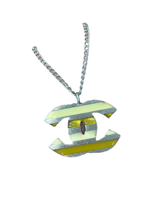 Chanel CC Resin Striped Pendant Necklace