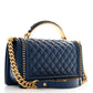 Amelia Lambskin Quilted Medium Top Handle Boy Flap Dark Blue