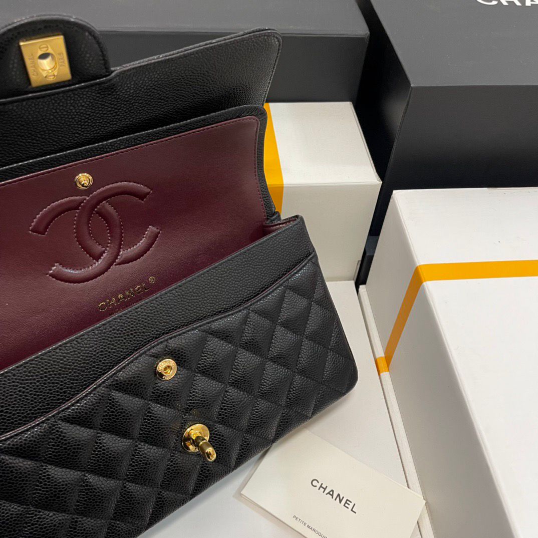 Chanel Bags | Classic Flap Chain Quilted Medium Double Gold Caviar Black