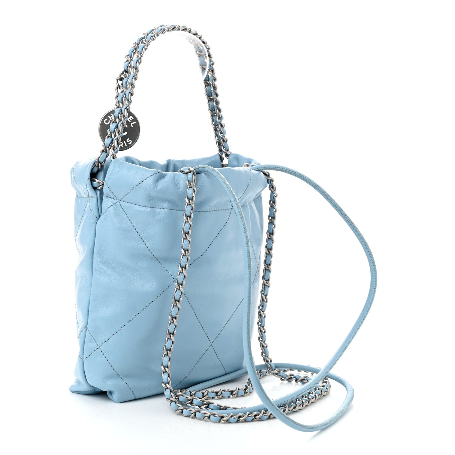 Amelia Shiny Calfskin Quilted Mini 22 Light Blue