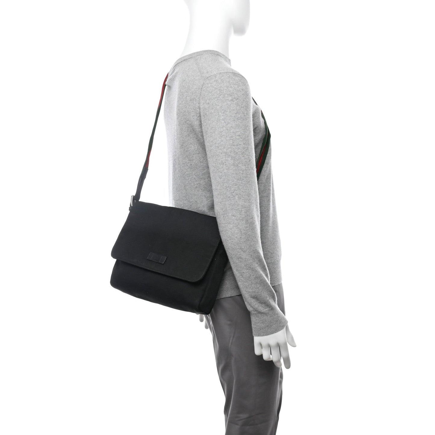 Amelia Techno Canvas Web Large Flap Messenger Bag Black