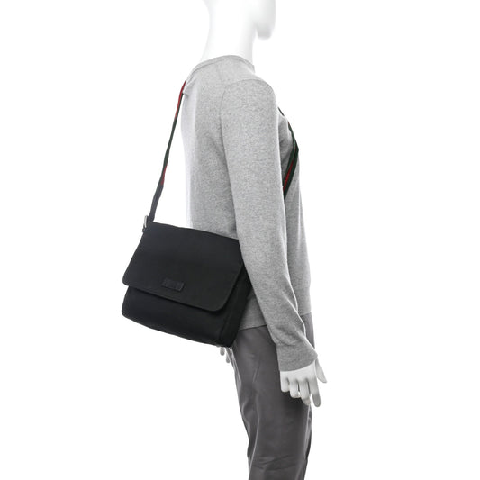 Amelia Techno Canvas Web Large Flap Messenger Bag Black