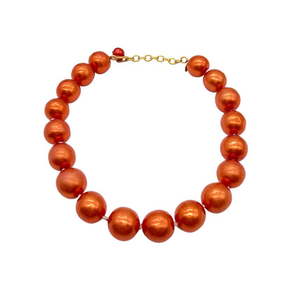 Chanel Red Orange Synthetic Pearl Necklace