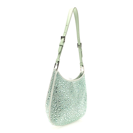 Prada Satin Crystal Cleo Adjustable Strap Shoulder Bag Acqua