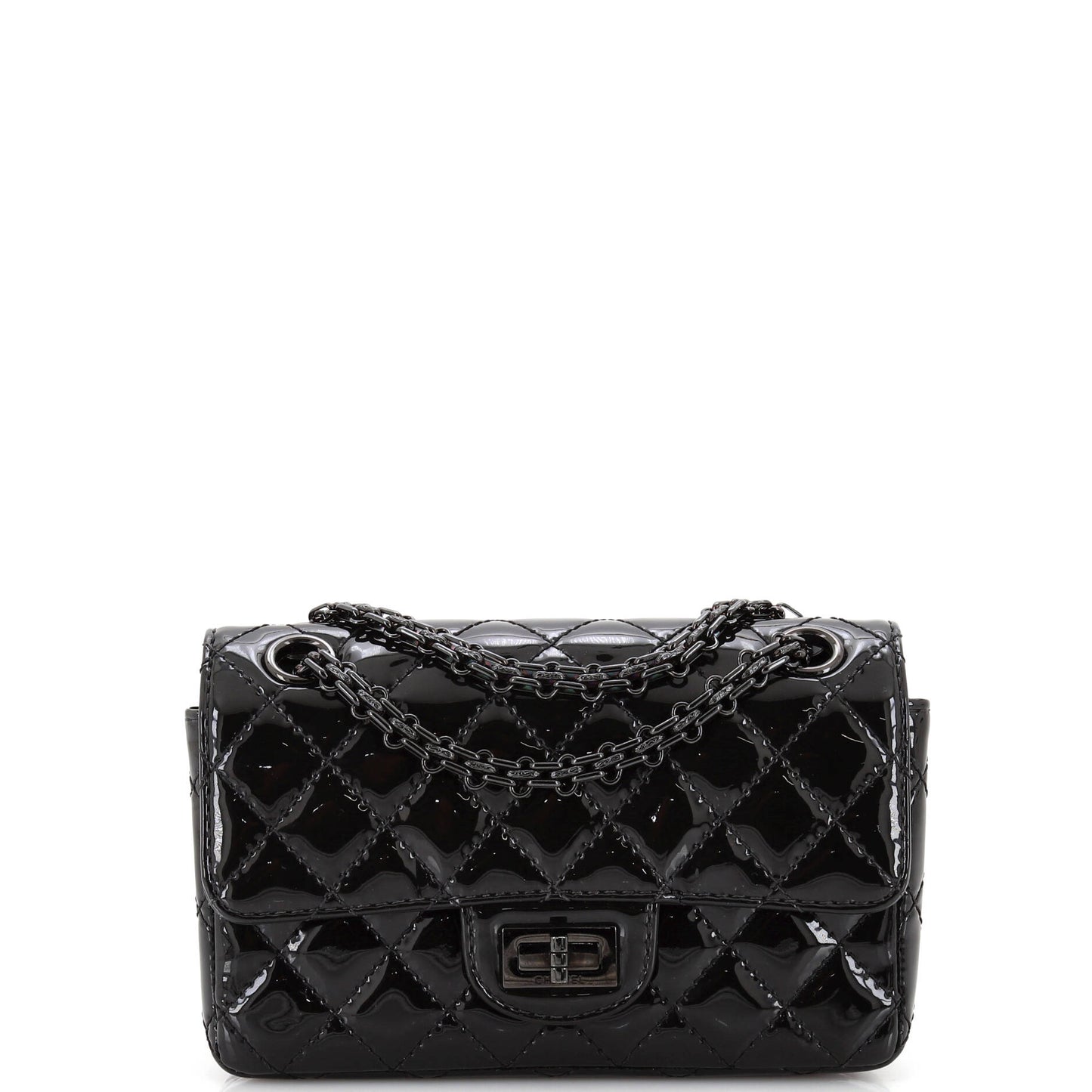 CHANEL So Black Reissue 2.55 Flap Bag Quilted Patent Mini