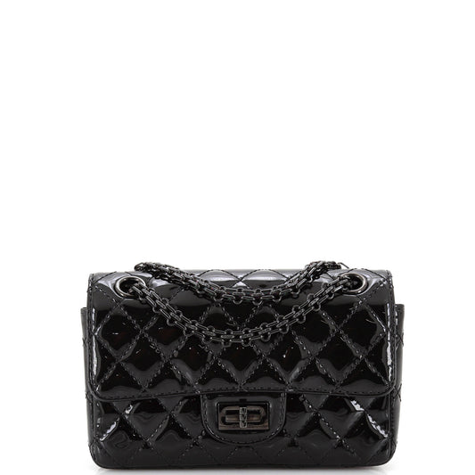 CHANEL So Black Reissue 2.55 Flap Bag Quilted Patent Mini
