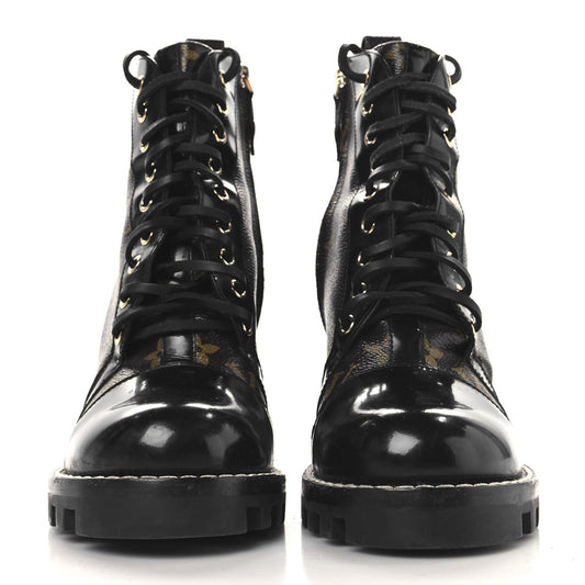 Louis Vuitton Patent Calfskin Monogram Star Trail Ankle Boots Black