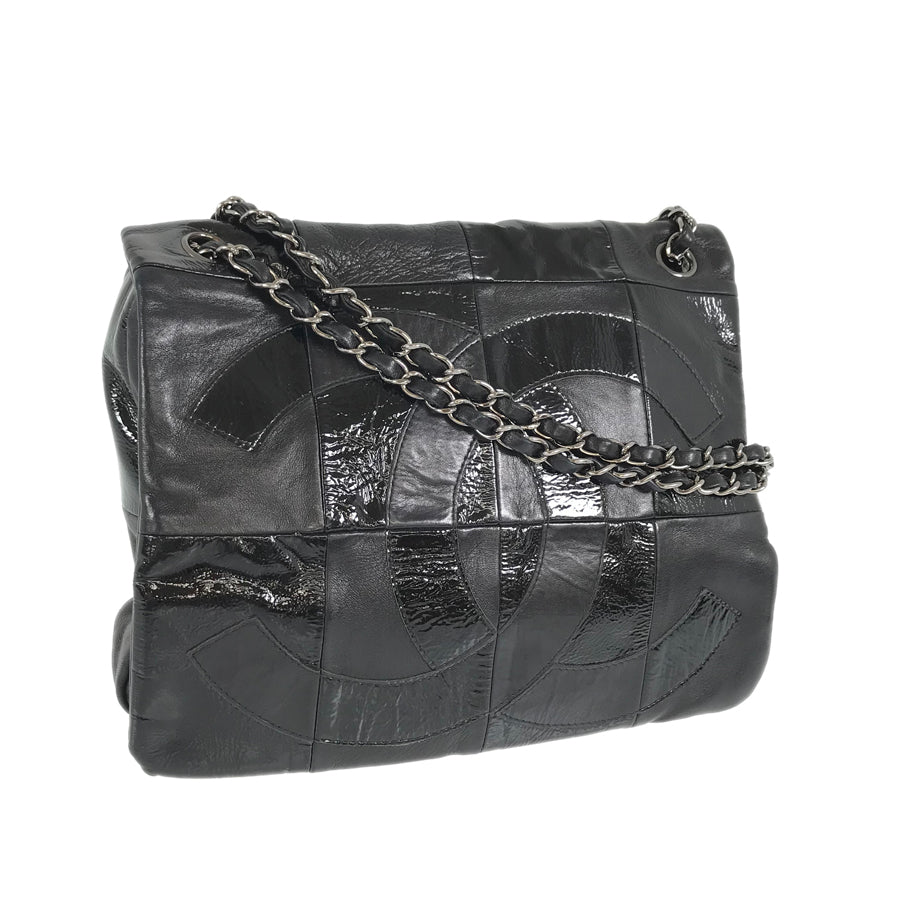 CHANEL COCO Mark Patchwork Semi-Shoulder SilverHardware Shoulder Bag