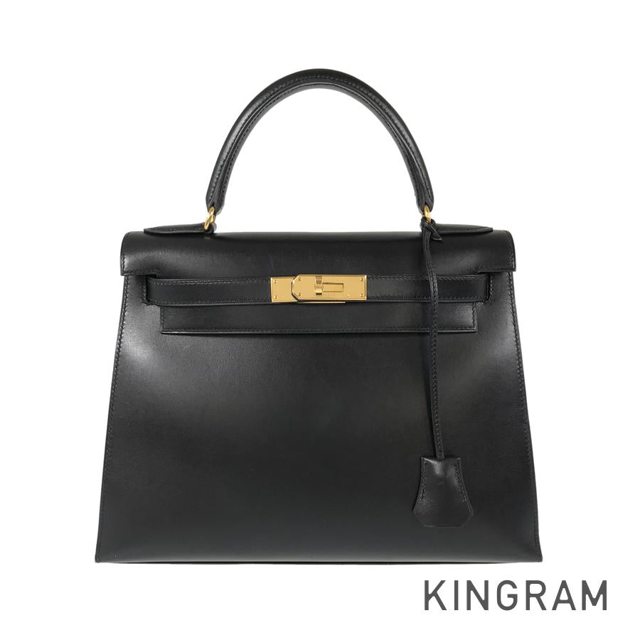 HERMES ?C (Made in 1999) Box calf Gold Hardware Handbag