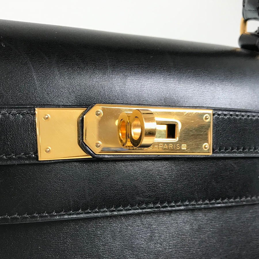 HERMES ?C (Made in 1999) Box calf Gold Hardware Handbag