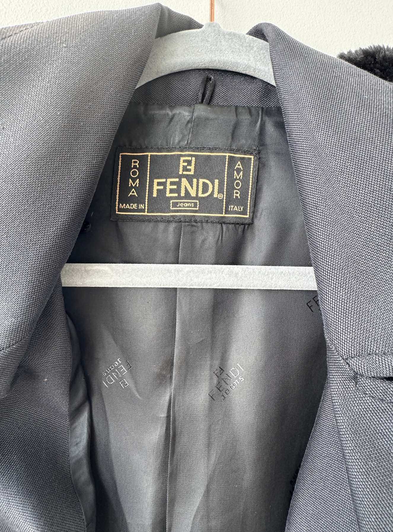 FENDI JEANS Women's Logo Fur Jacket Denim Black