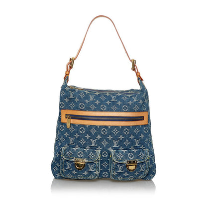 Louis Vuitton Monogram Denim Baggy GM Shoulder Bag Blue Leather