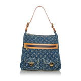 Louis Vuitton Monogram Denim Baggy GM Shoulder Bag Blue Leather