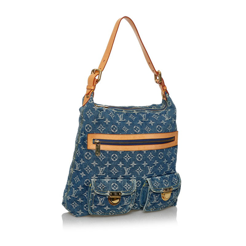 Louis Vuitton Monogram Denim Baggy GM Shoulder Bag Blue Leather
