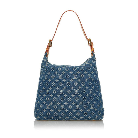 Louis Vuitton Monogram Denim Baggy GM Shoulder Bag Blue Leather