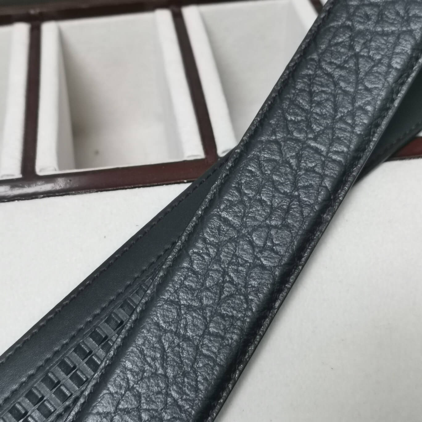 GC BELT Cowhide leather black Silver buckle wide 3.4cm Automatic buckle