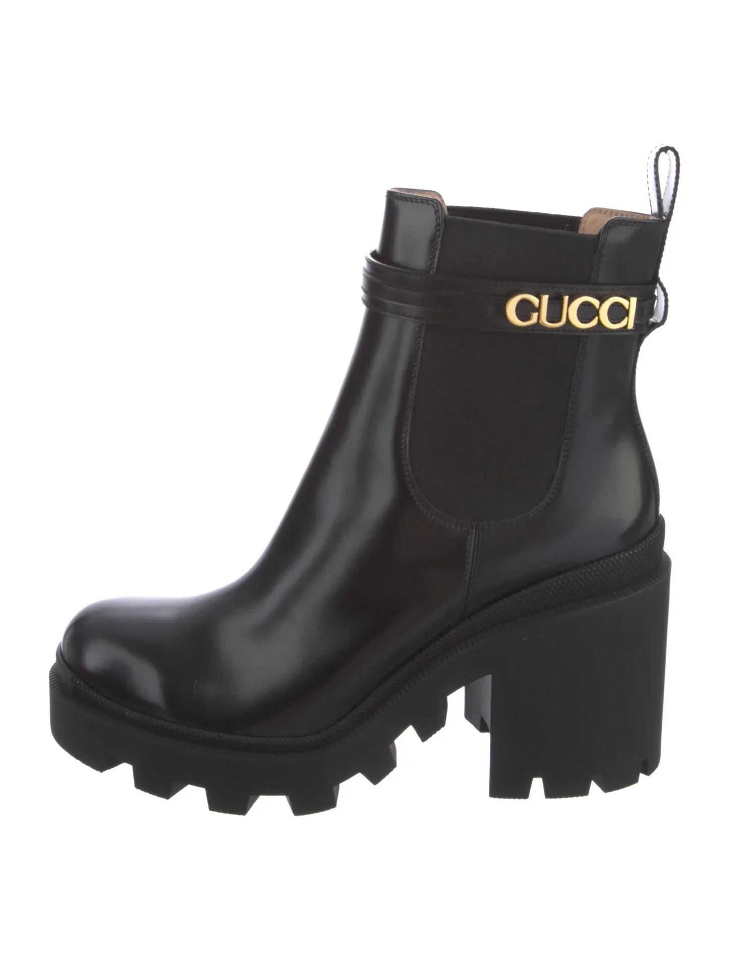 GUCCI LEATHER LOGO BOOTIES