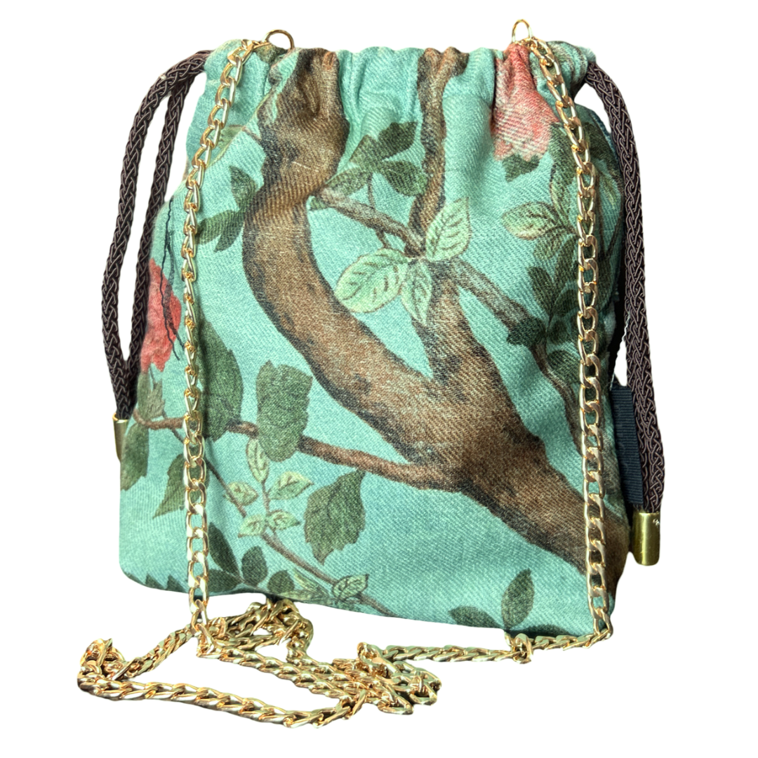 Chinoiserie Verte   Scarf Drawstring Crossbody Bag