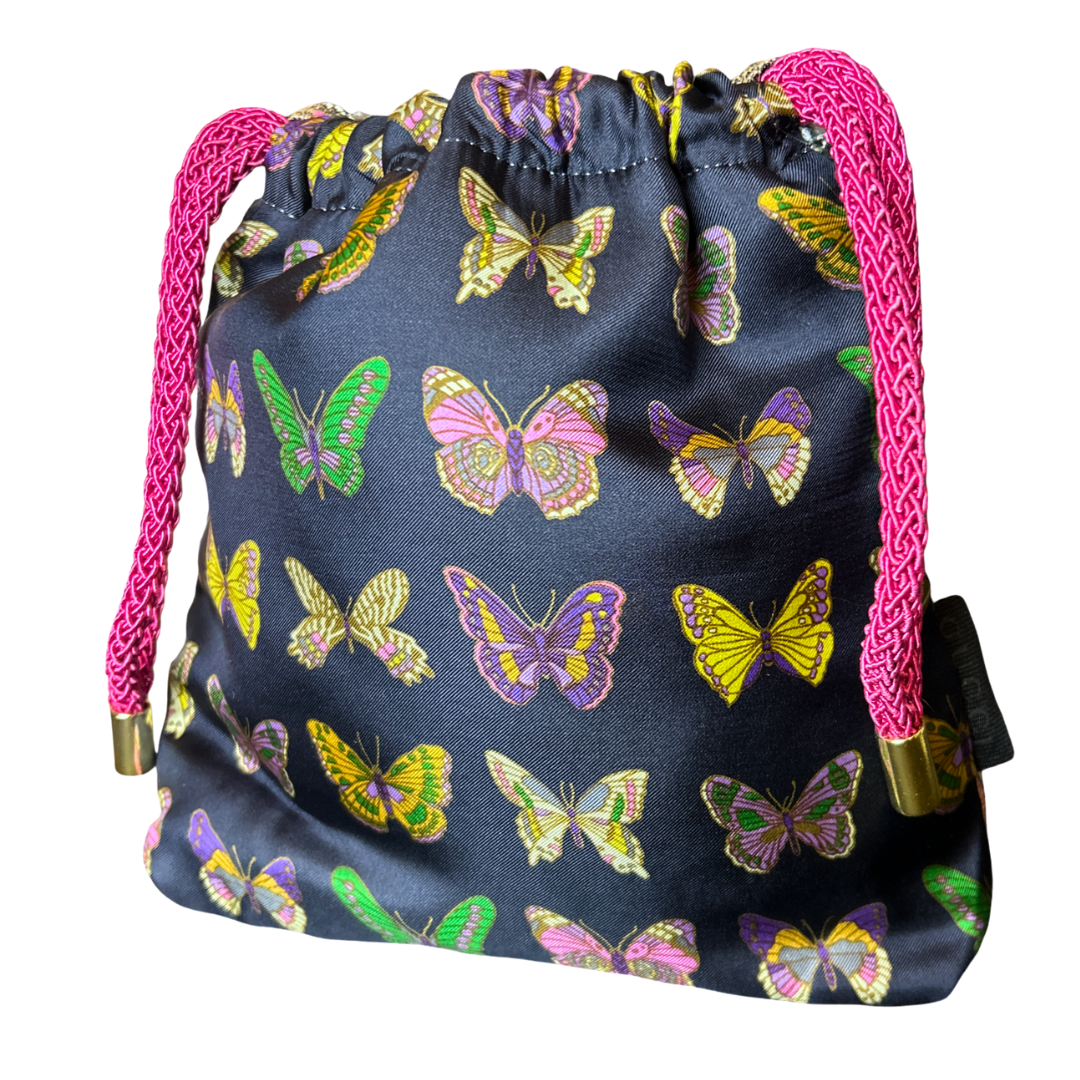 Farfalle Blue   Scarf Drawstring Crossbody Bag