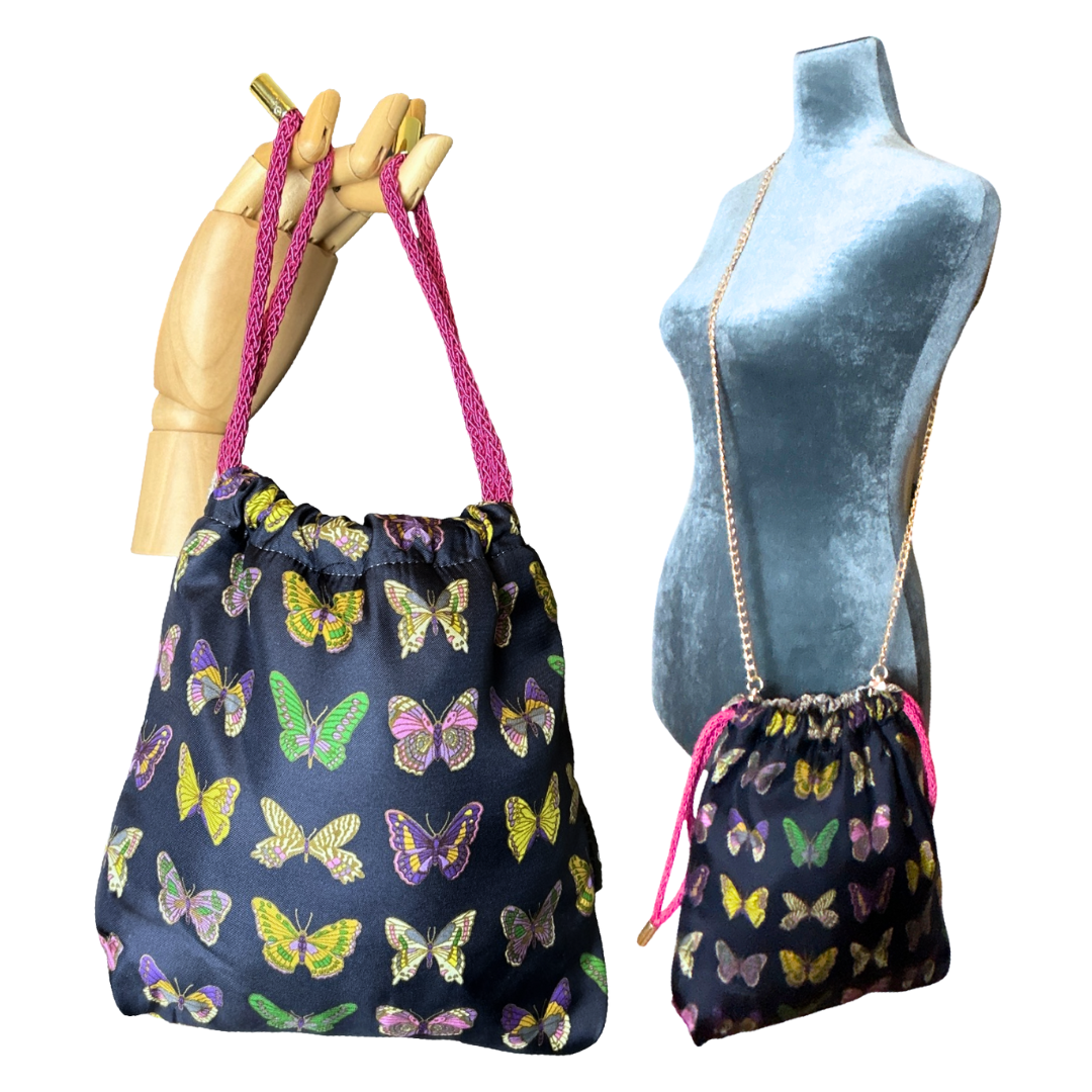 Farfalle Blue   Scarf Drawstring Crossbody Bag