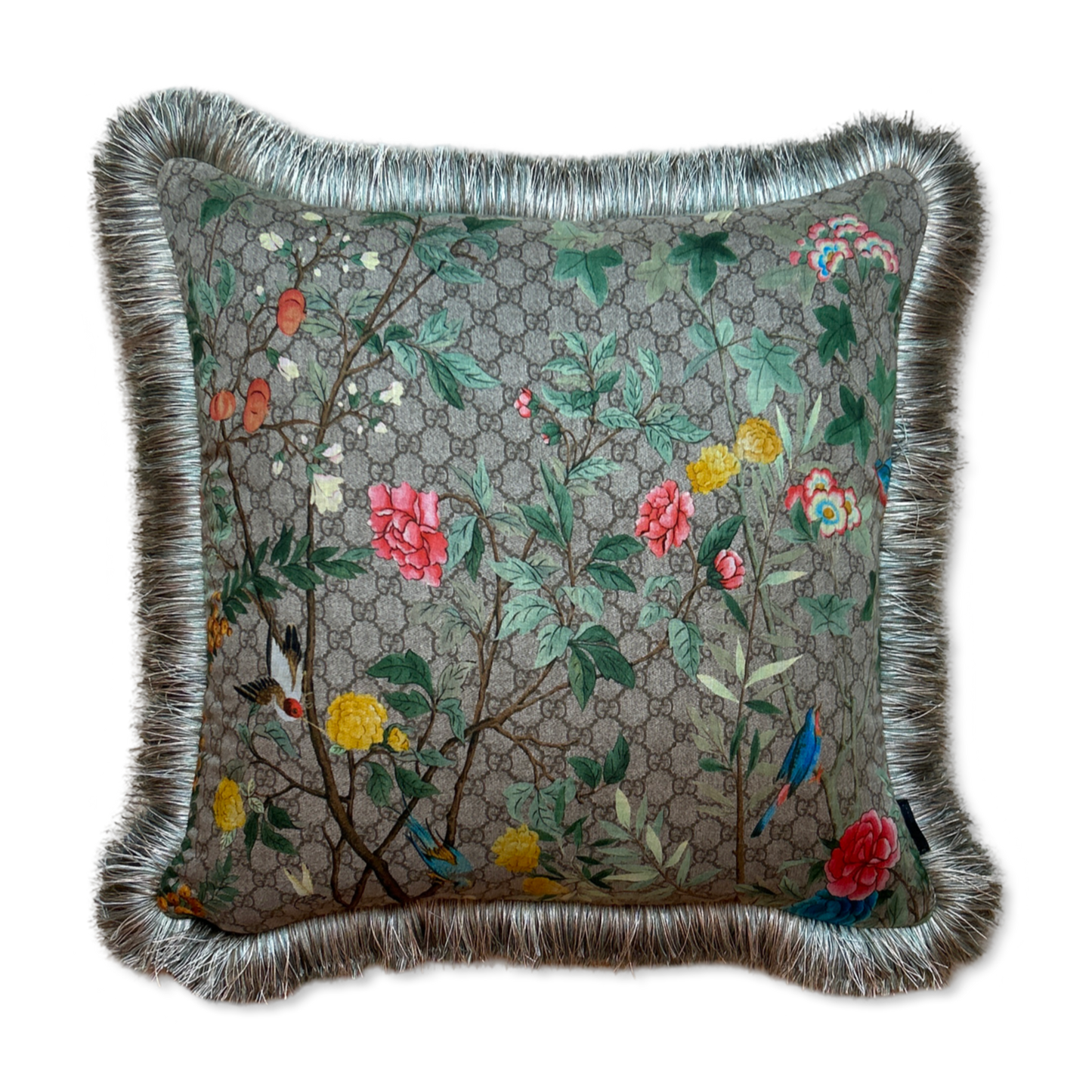 GG Logo Tree of Life Tian Chinoiserie   Silk Scarf Pillows