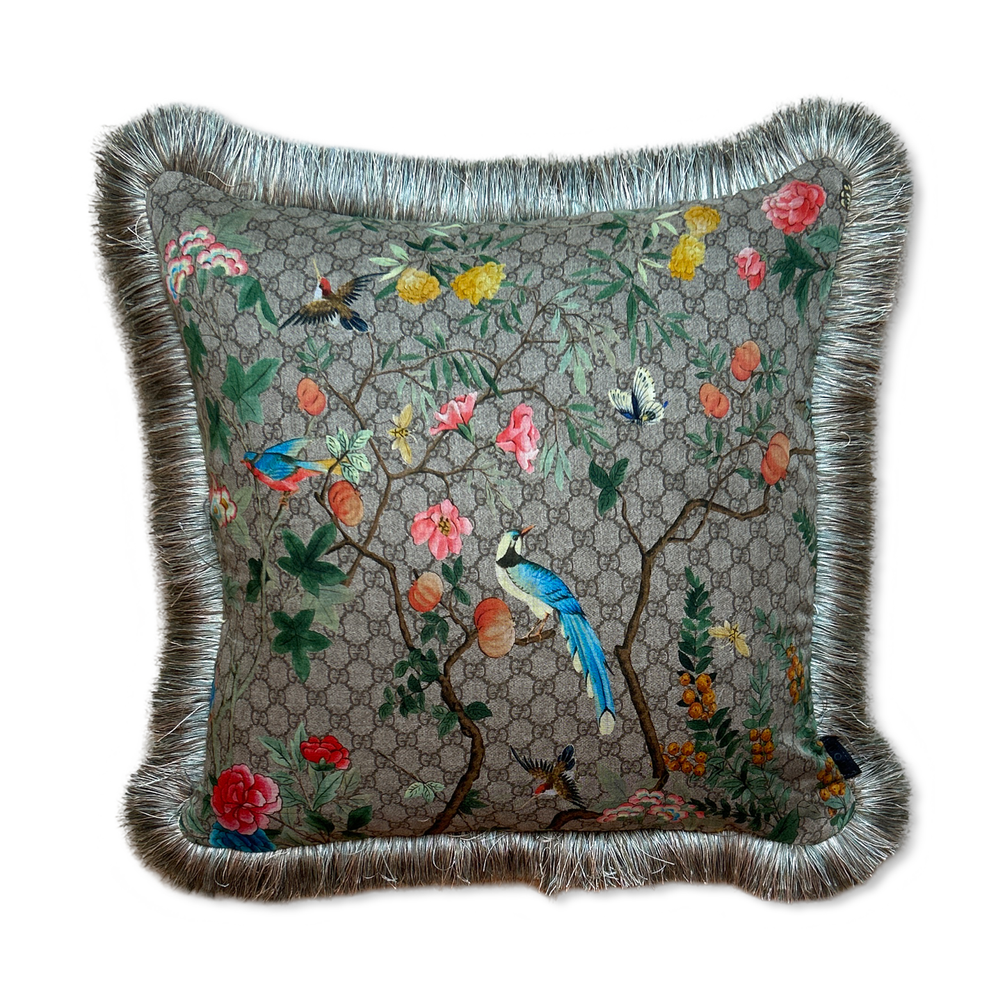 GG Logo Tree of Life Tian Chinoiserie   Silk Scarf Pillows