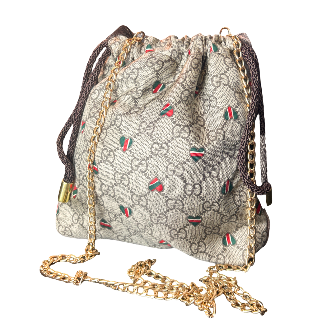 GG Hearts   Scarf Drawstring Crossbody Bag
