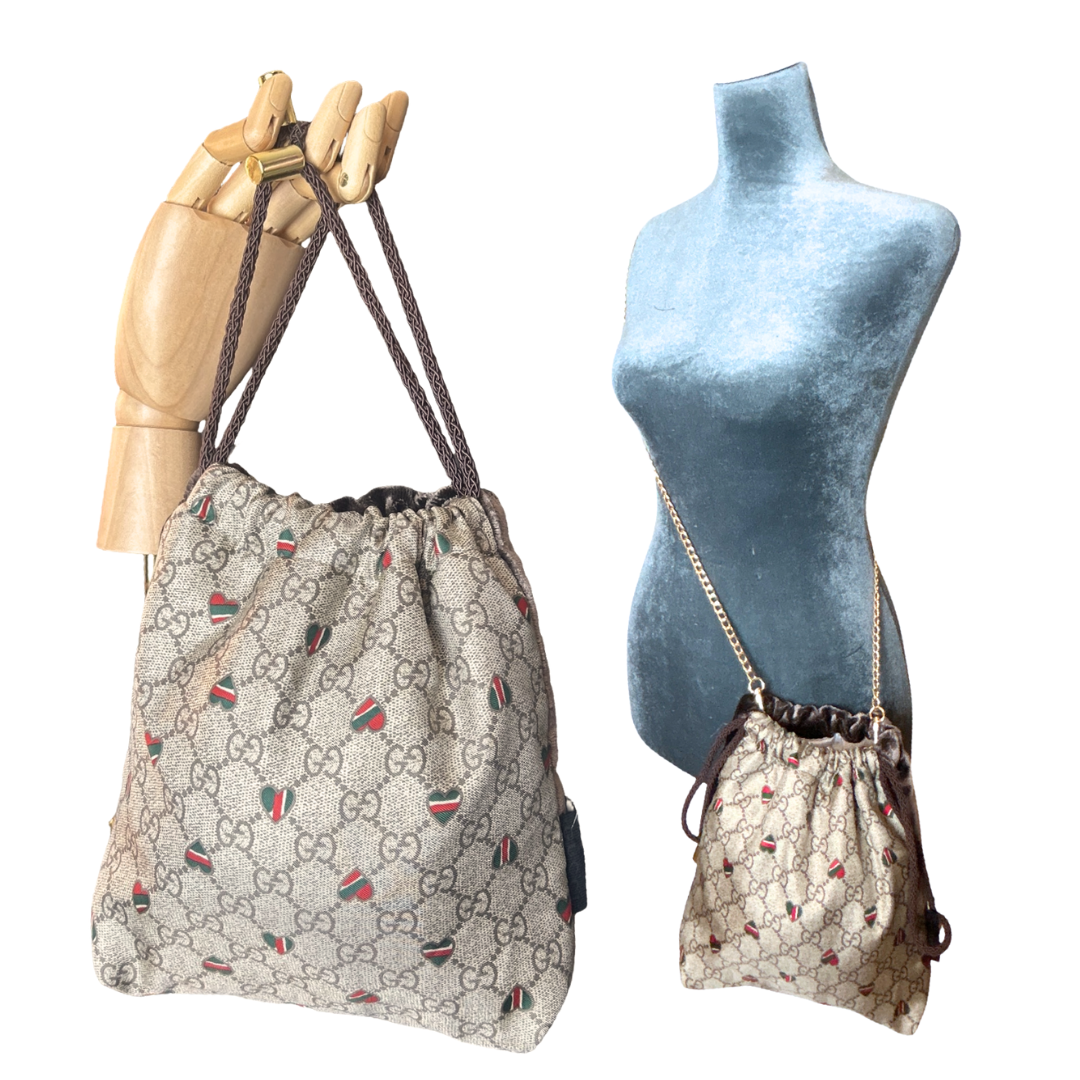 GG Hearts   Scarf Drawstring Crossbody Bag