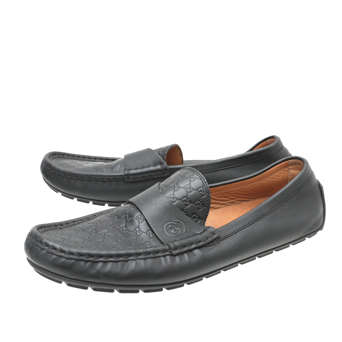Gucci Black GG Microguccissima Mens Driver Loafer 40