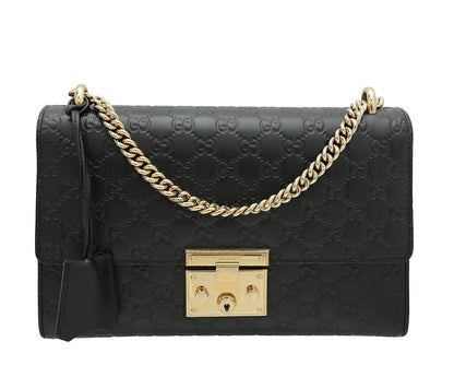 Gucci Black Guccissima Padlock Bag