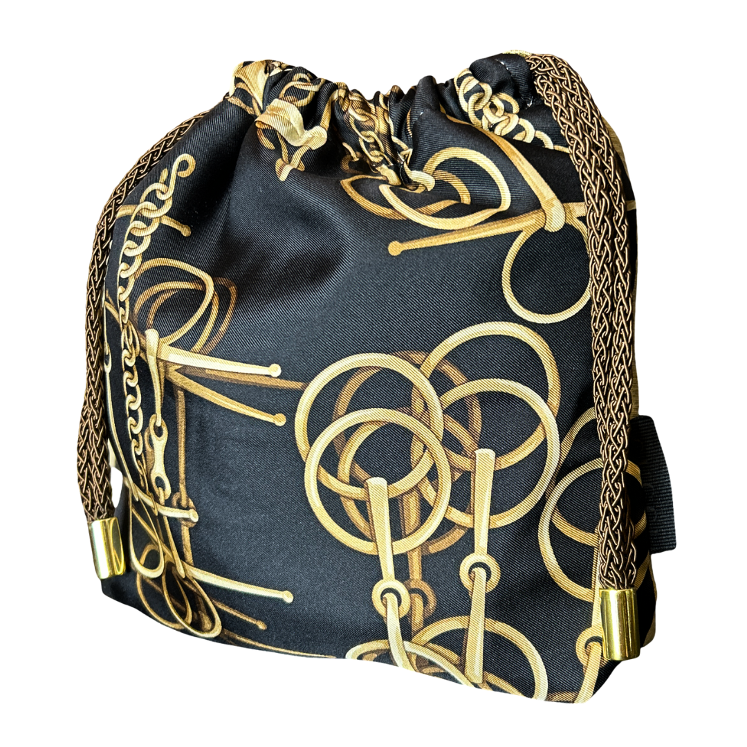 Horse Bit Noir   Scarf Drawstring Crossbody Bag