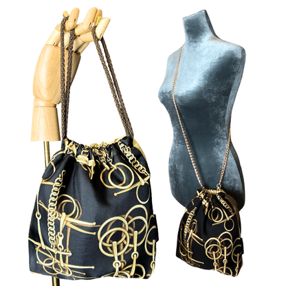 Horse Bit Noir   Scarf Drawstring Crossbody Bag
