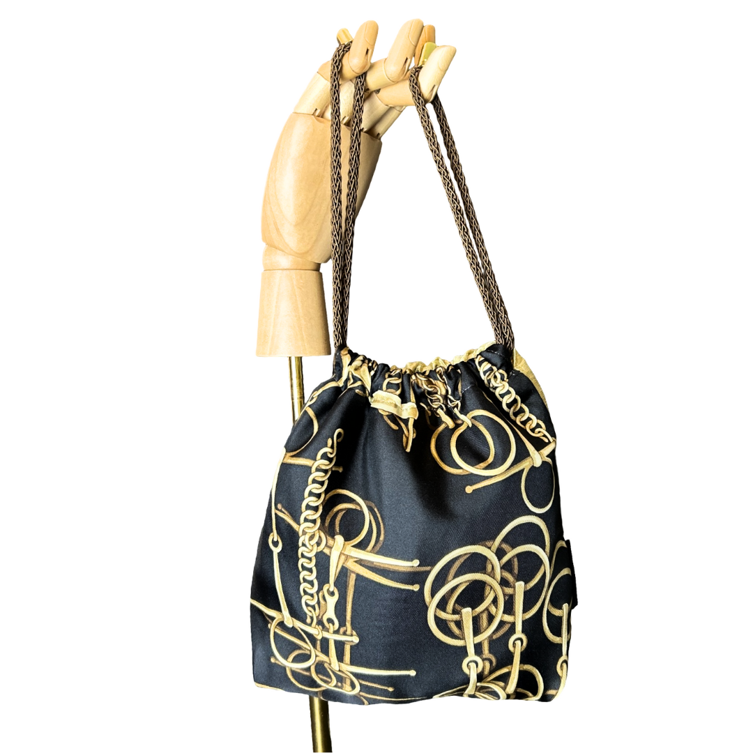 Horse Bit Noir   Scarf Drawstring Crossbody Bag