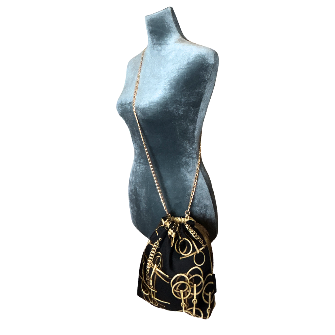 Horse Bit Noir   Scarf Drawstring Crossbody Bag