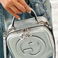 GUCCI BLONDIE METALLIC CALFSKIN LEATHER TOP HANDLE BAG