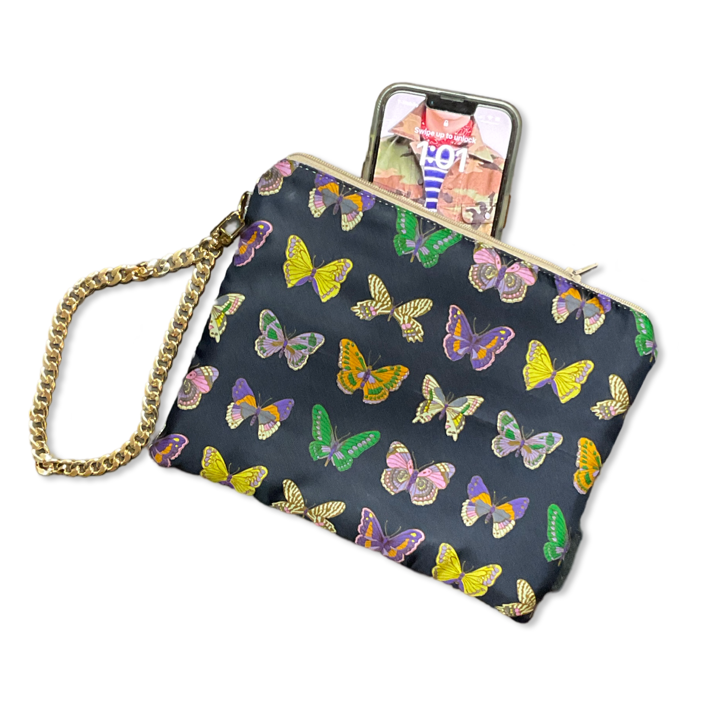 Farfalle Blue   Silk Scarf Wristlet Bag