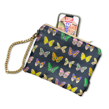 Farfalle Blue   Silk Scarf Wristlet Bag