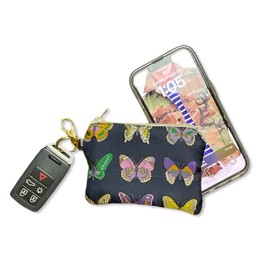 Farfalle Blue   Silk Scarf Coffee Run Keychain Bag