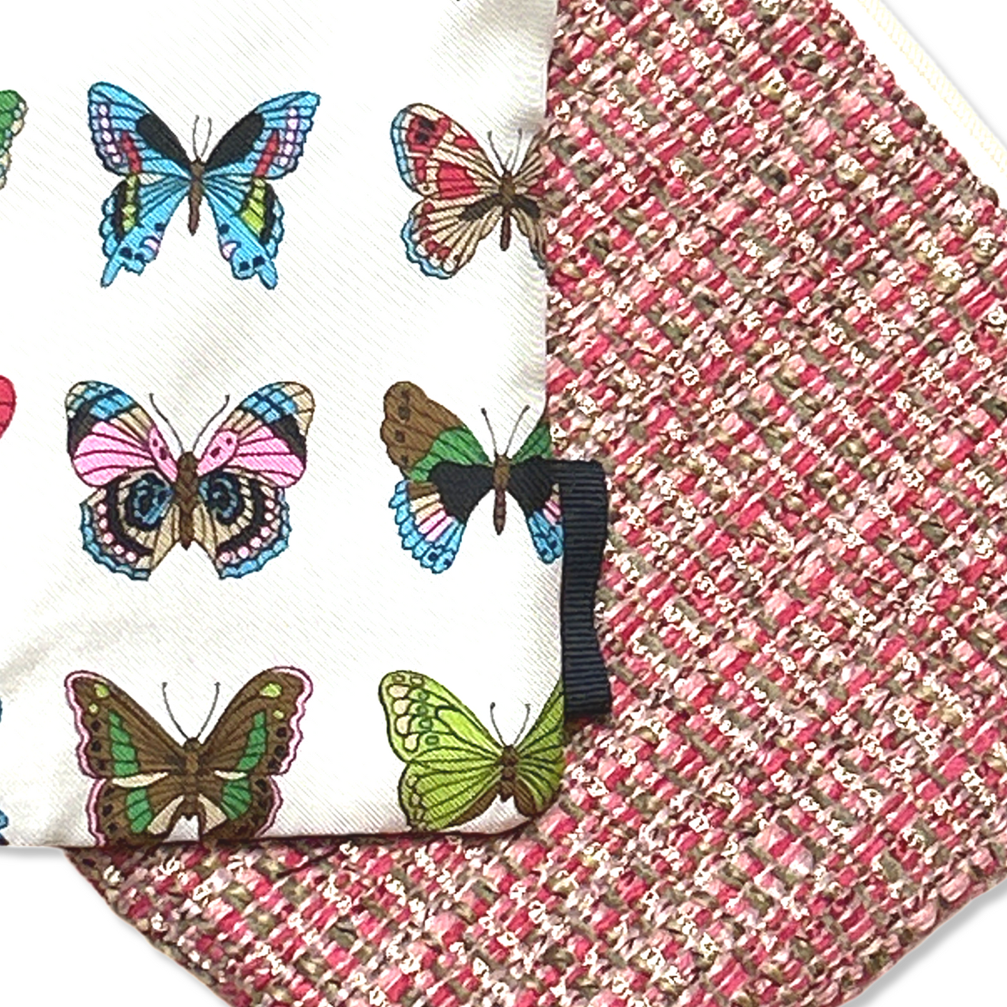 Farfalle White   Silk Scarf Wristlet Bag