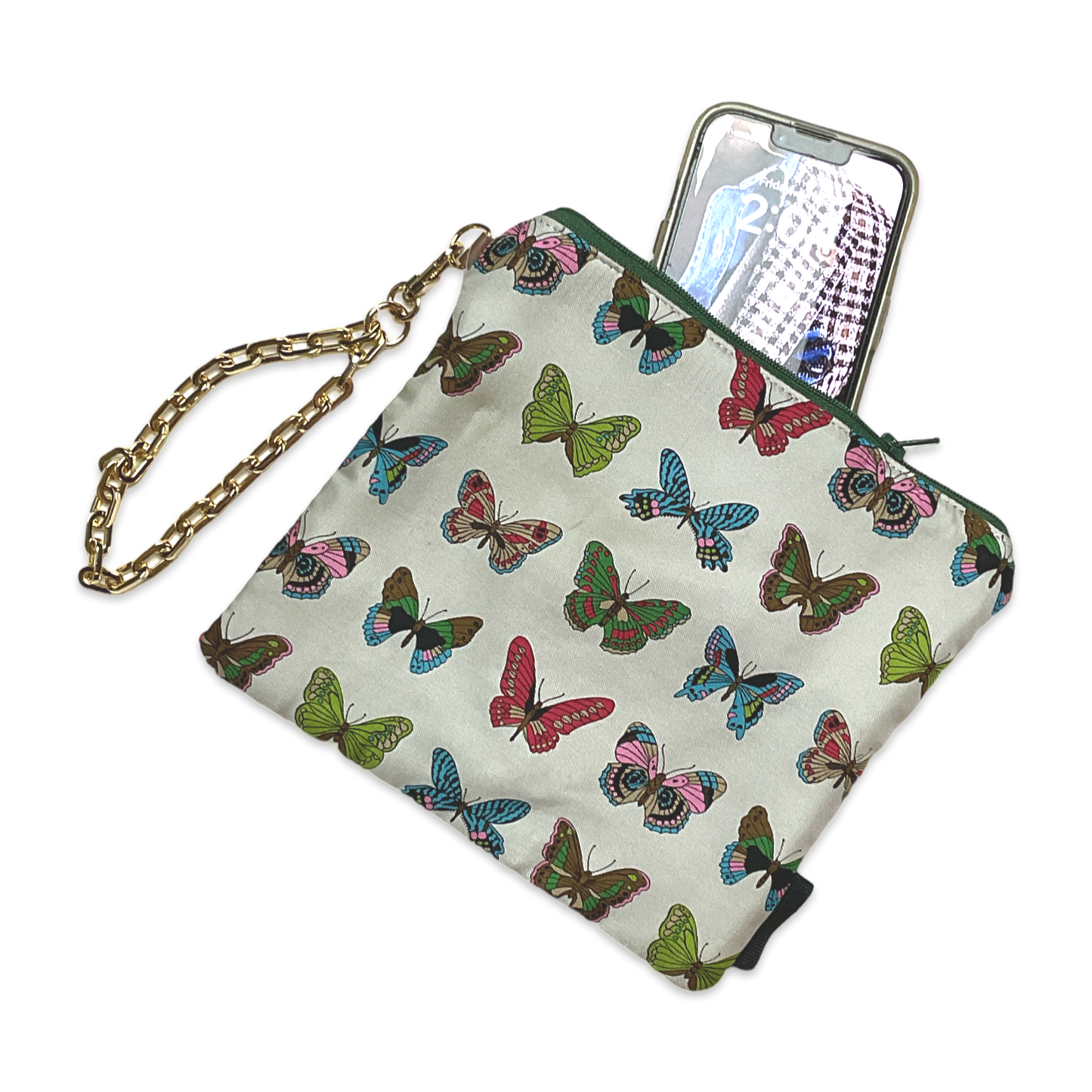Farfalle White   Silk Scarf Wristlet Bag