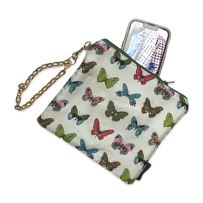 Farfalle White   Silk Scarf Wristlet Bag