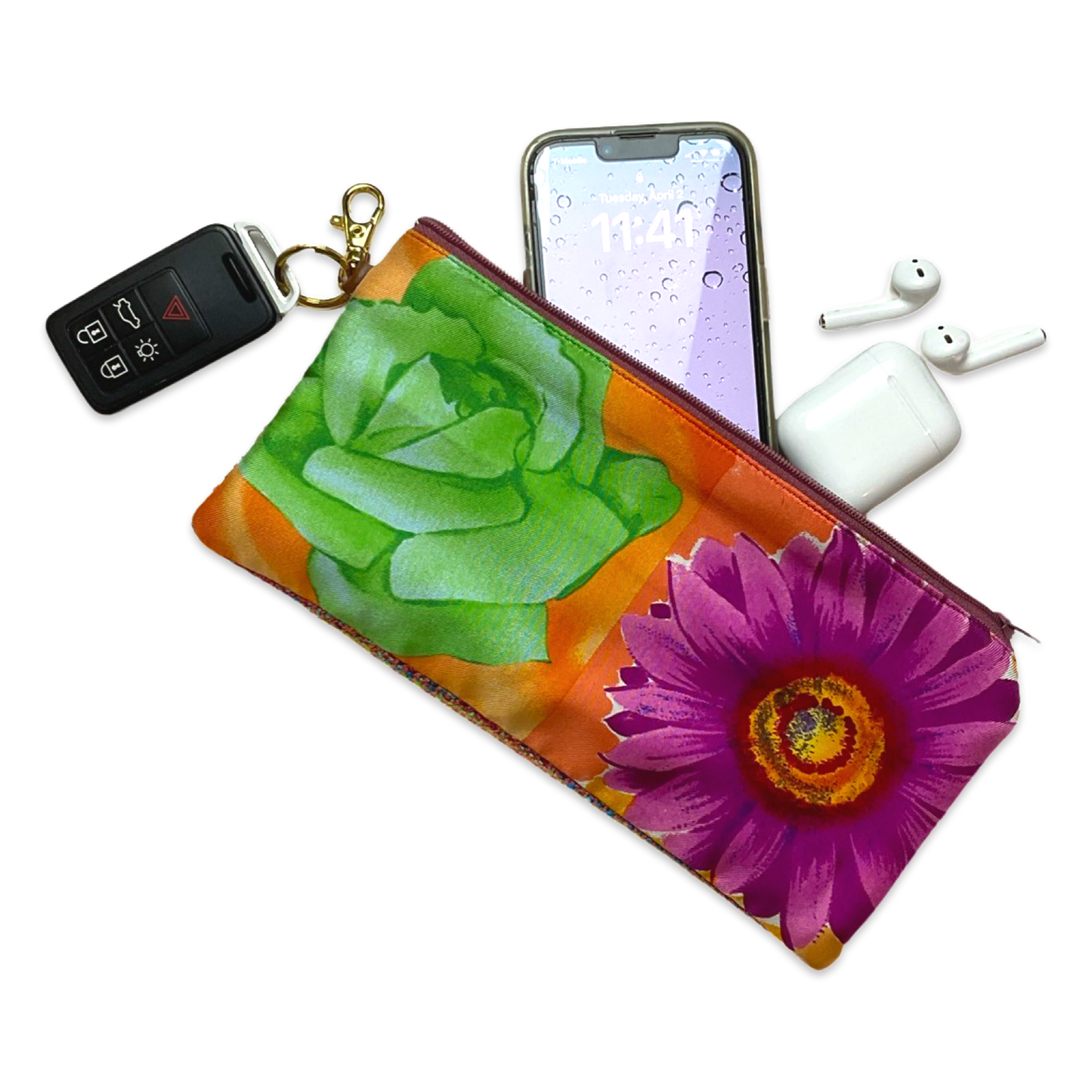 Flower Pop   Silk Scarf Coffee Run Keychain Bag XL