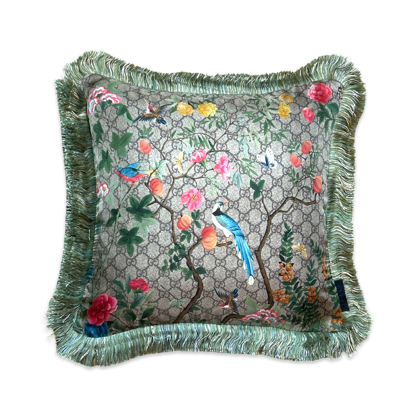 GG Logo Tree of Life Tian Chinoiserie   Silk Scarf Pillows