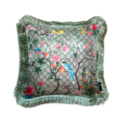 GG Logo Tree of Life Tian Chinoiserie   Silk Scarf Pillows