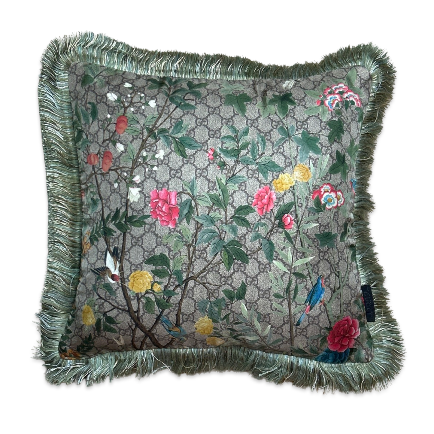 GG Logo Tree of Life Tian Chinoiserie   Silk Scarf Pillows