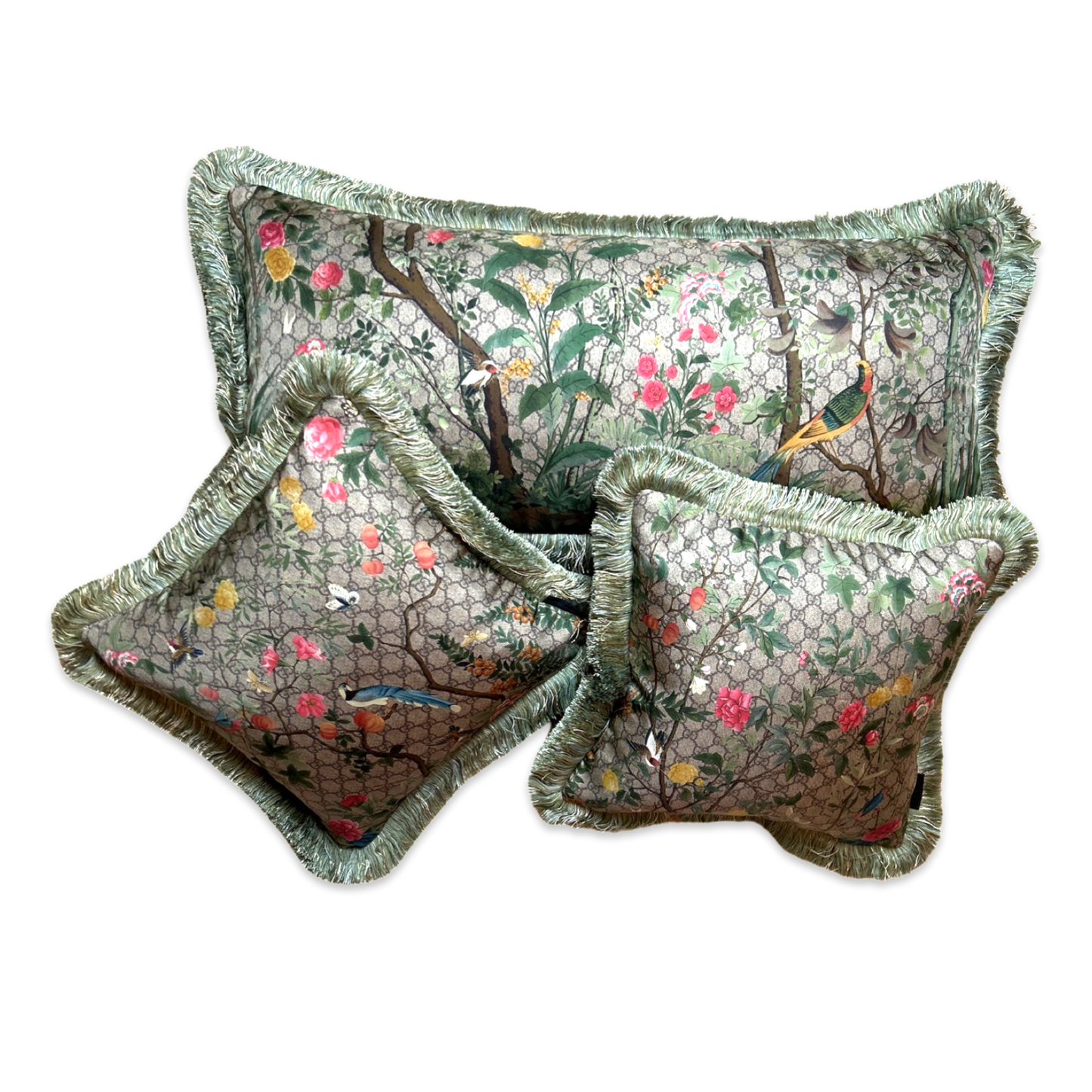 GG Logo Tree of Life Tian Chinoiserie   Silk Scarf Pillows