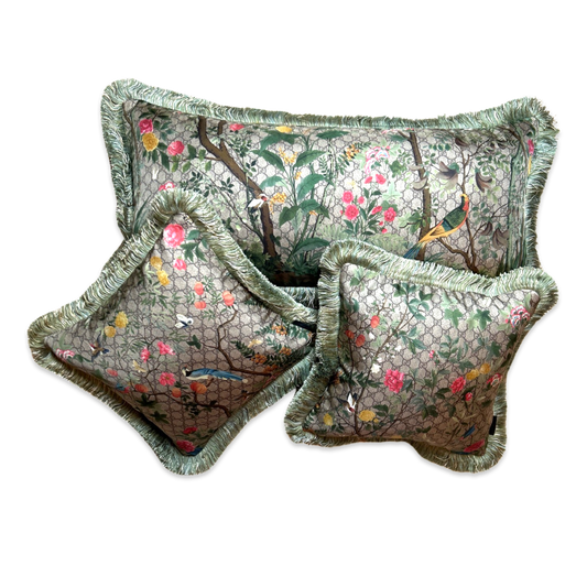 GG Logo Tree of Life Tian Chinoiserie   Silk Scarf Pillows