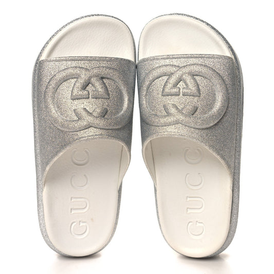 GUCCI WOMENS GLITTER INTERLOCKING G PLATFORM SLIDE SANDALS