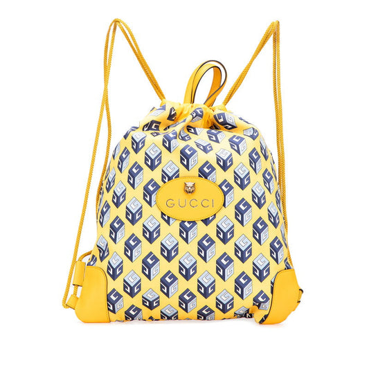 Gucci Drawstring Cube Nylon Leather Backpack