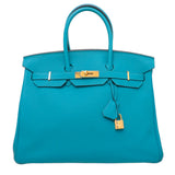 Hermes Turquoise Togo Birkin 35 Bag W- Scarf